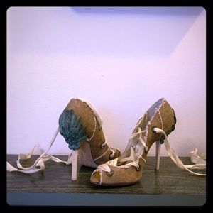 Roberto Cavalli lace up heels with shell detail